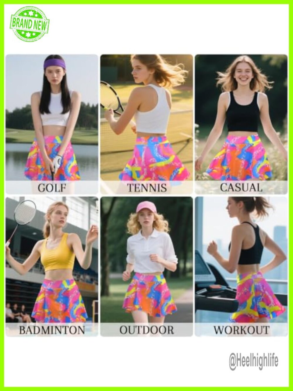 High Waisted Retro Tennis Skort with Built-in Shorts & Pockets - Picture 4 of 6